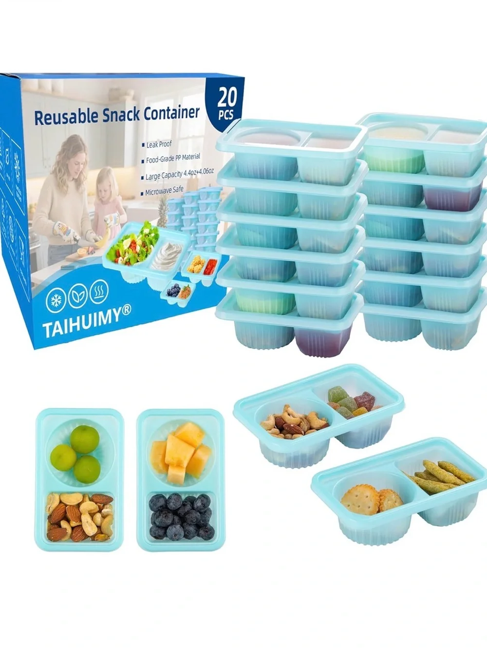 TAIHUIMY Reusable Snack Containers - Light Blue (20 pcs) NWT